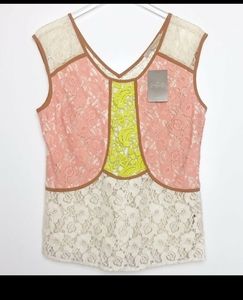 Anthropologie |Champagne & Strawberry Lace Top NWT